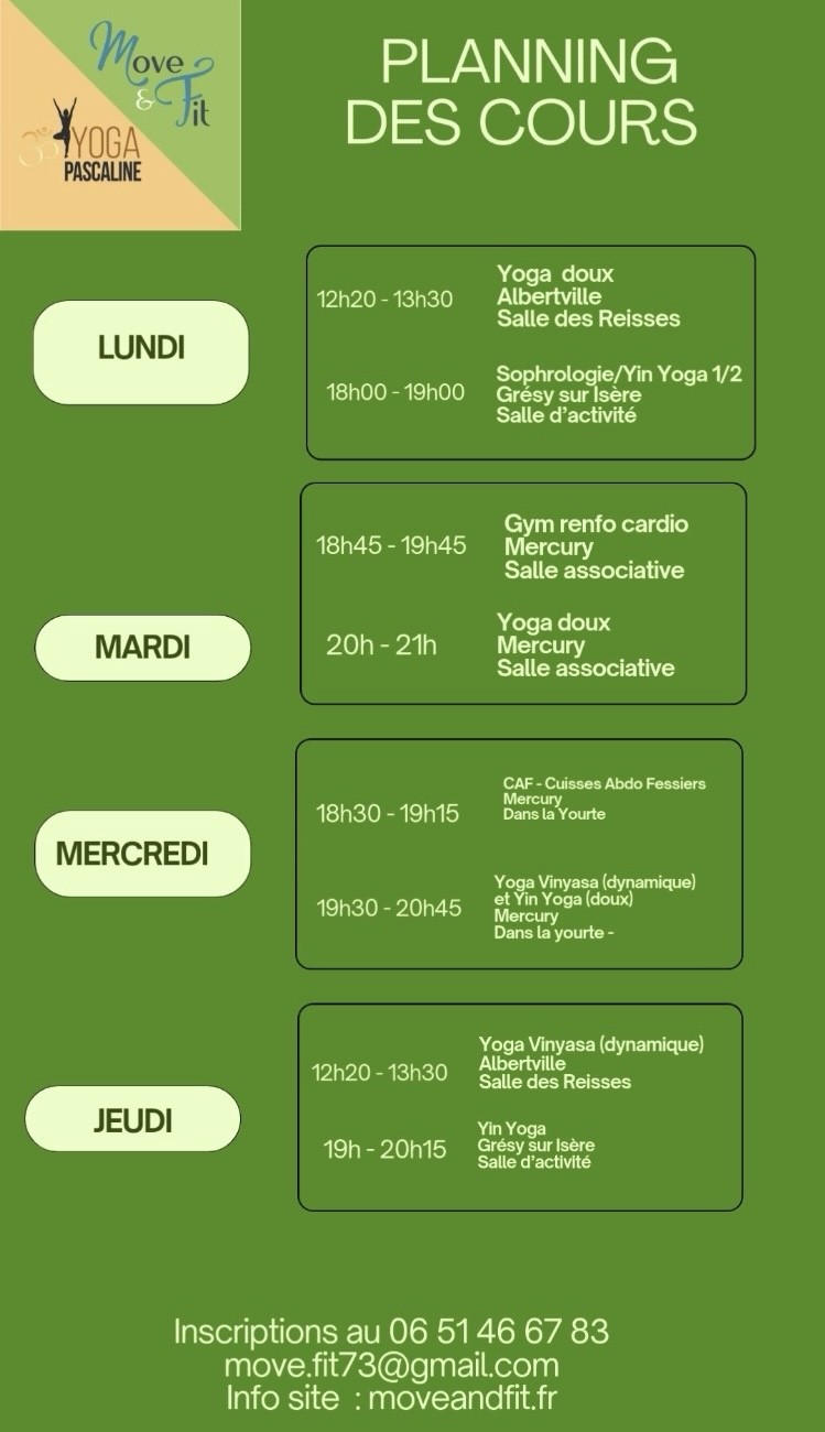 Planning cours gym et yoga Move & Fit et Yoga Pascaline